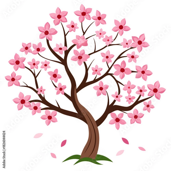 Fototapeta vector tree with pink flowers
