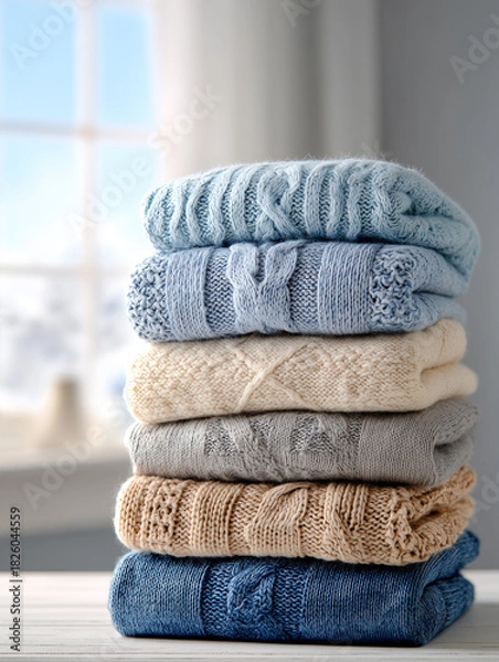 Obraz Neatly folded sweaters wool knit clothing warm texture