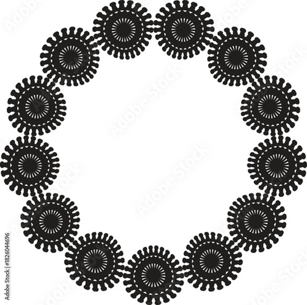 Obraz Abstract black circular frame border with stylized spiky gear-like elements 