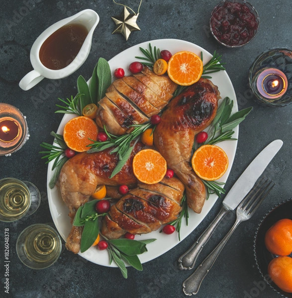 Obraz Christmas roasted chicken