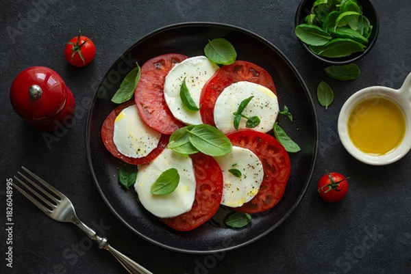 Obraz Fresh tomatoes, mozarella cheese  and basil