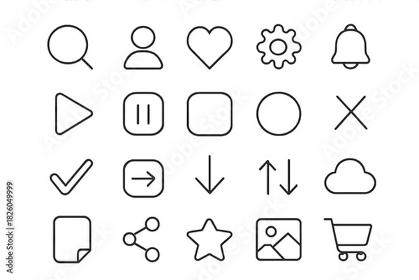 Fototapeta Minimalist essential user interface icons for web and mobile applications