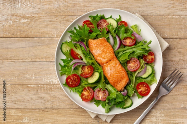Obraz roasted salmon with vegetable salad