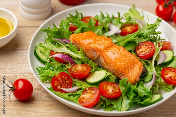 Obraz roasted salmon with vegetable salad