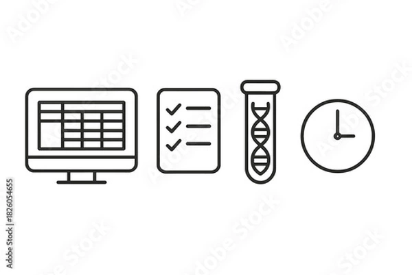 Fototapeta Scientific data analysis, task completion, genetic testing, and time management concepts