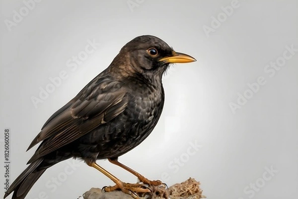 Obraz blackbird on the ground,Common Blackbird Isolated on White Background