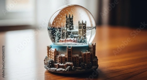 Obraz Miniature winter wonderland: A detailed snow globe capturing architectural charm and festive