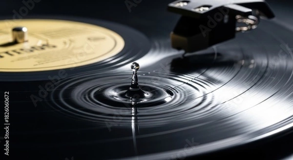 Obraz Vinyl record disrupted by water droplet creating a visually intriguing scene
