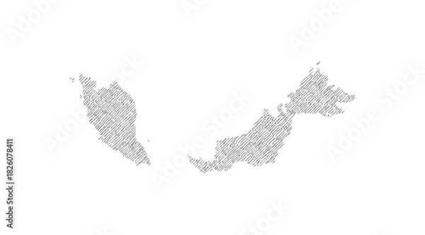 Fototapeta Malaysia map hand drawn sketch on white background vector, freehand hatch style map, vintage map.