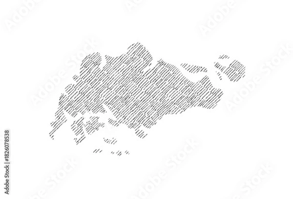 Fototapeta Singapore map hand drawn sketch on white background vector, freehand hatch style map, vintage map.