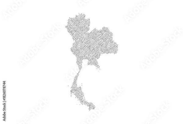 Fototapeta Thailand map hand drawn sketch on white background vector, freehand hatch style map, vintage map.