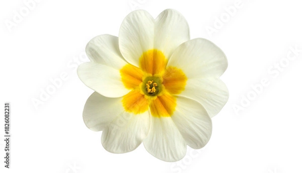 Fototapeta Overhead shot of an isolated, pristine white flower with a vibrant yellow center