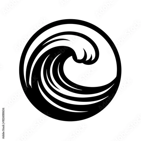 Fototapeta logo of a single ocean wave curl forming a circular emblem