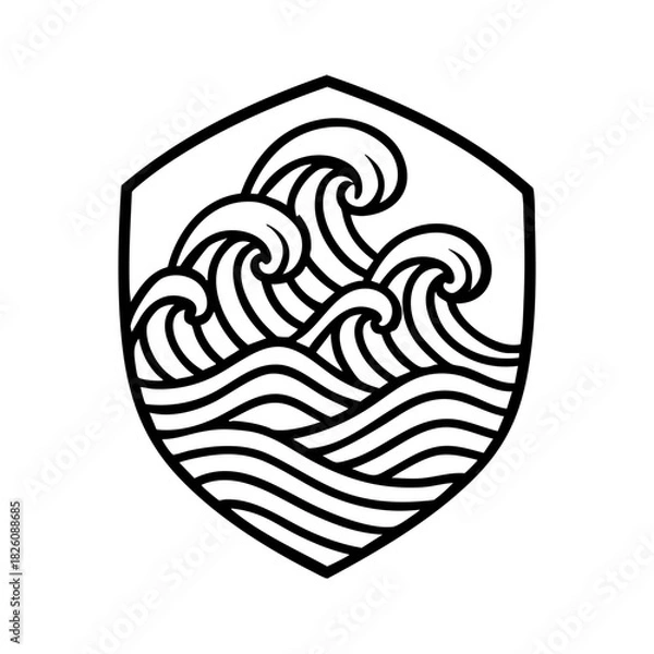 Fototapeta vector logo of multiple ocean wave layers forming a symmetrical badge