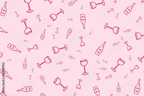 Obraz Red and pink hand drawn Christmas and New Year champagne glass