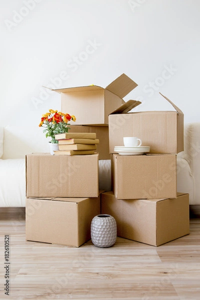 Obraz Cardboard boxes - moving to a new house
