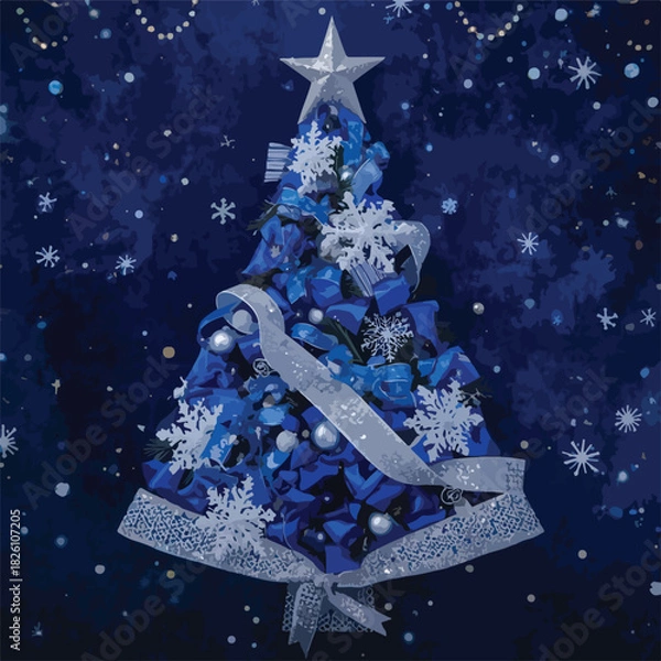Fototapeta  blue christmas tree with gift boxes