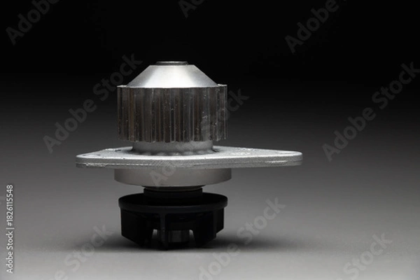 Obraz High-quality spare parts for your car. Car maintenance. New water pump for the engine cooling system on a gray gradient background.