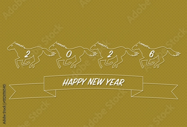 Fototapeta 2026年午年の年賀状(走る馬のシルエットに2026の数字)