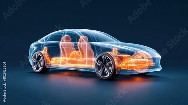 Fototapeta Futuristic car design with glowing internal components