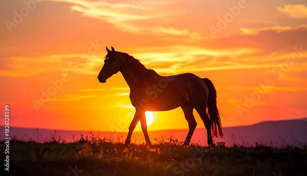 Obraz 夕焼けと馬