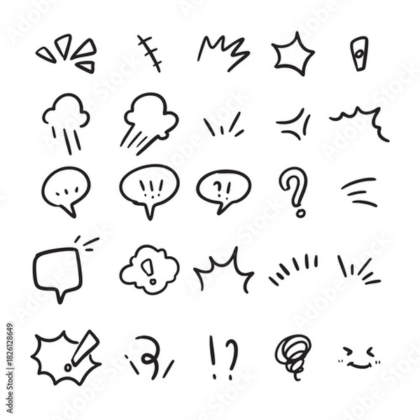 Obraz Hand-drawn comic style expression marks and speech bubbles.