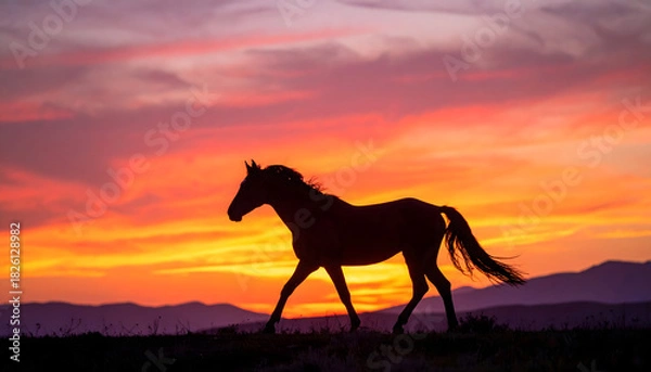 Obraz 夕焼けと馬