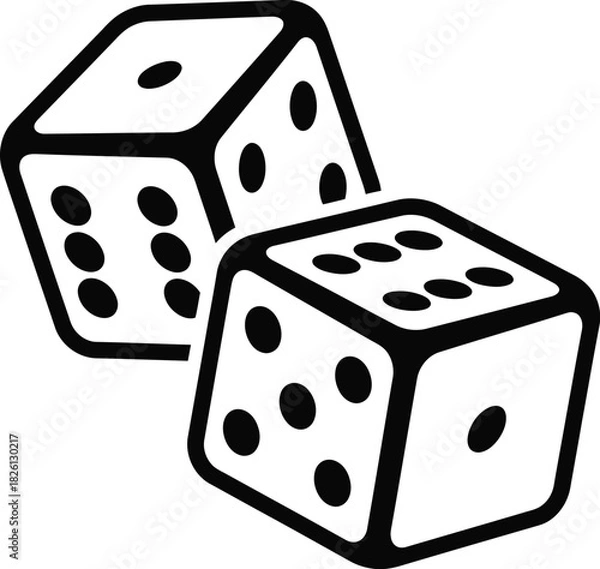 Obraz Black and white illustration of two dice showing various numbers, representing games of chance and luck