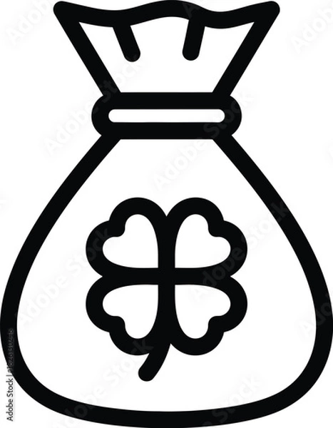Obraz Outline icon of a money bag featuring a fourleaf clover, representing luck, wealth, and prosperity