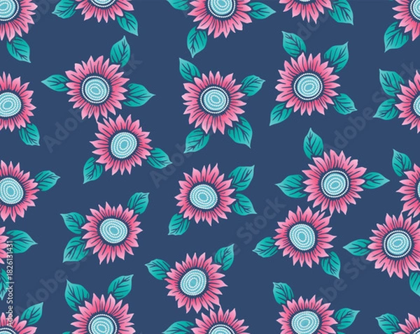 Fototapeta Japanese Pink Circle Flower Leaf Vector Seamless Pattern