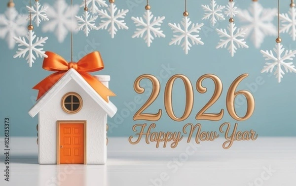 Fototapeta House with bow for new year 2026 illustration