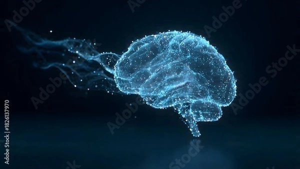 Fototapeta Abstract Digital Brain Made of Blue Glowing Particles and Connected Dots, Representing Artificial Intelligence, Machine Learning, Technology, and Neural Networks