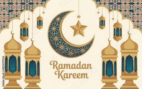 Fototapeta Ramadan kareem islamic greeting illustration