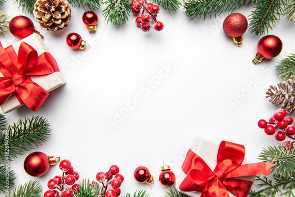 Obraz Christmas winter holiday frame with gift boxes