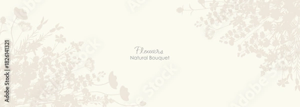 Obraz ナチュラルでシックな草花シルエットの背景イラスト