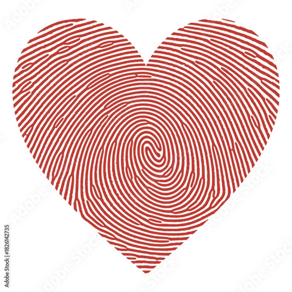 Fototapeta Red Fingerprint Pattern Forming a Unique Heart Shape