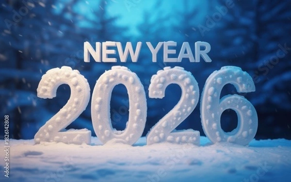 Fototapeta New year 2026 in snow illustration