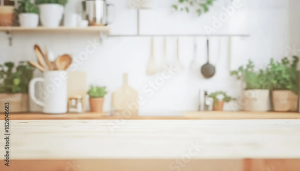 Obraz Bright Kitchen Countertop Foreground with Blurred Modern Interior Background for Product Display