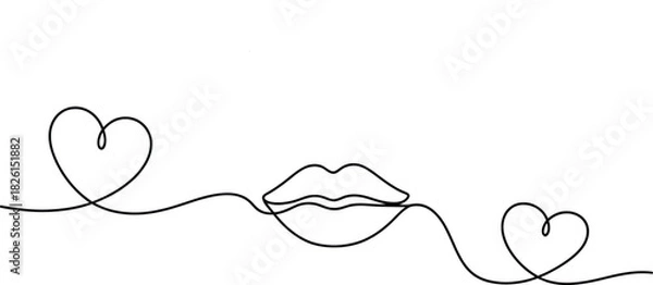 Fototapeta Lips and hearts continuous line art Vector