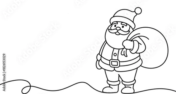 Fototapeta Santa claus with sack line art Vector