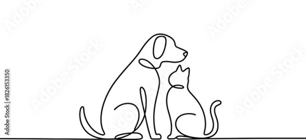 Fototapeta Dog and cat line art Vector