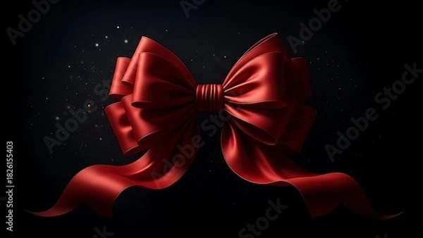 Obraz Exquisite red satin ribbon with shimmering sparkles, perfect for adding a touch of elegance to any celebration or design project, conveying luxury and joy