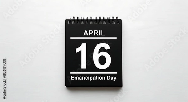 Fototapeta Black desk calendar showing april 16th, emancipation day, isolated on white background