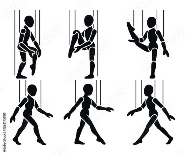 Fototapeta Silhouette figures engaged in various dance poses on dark background