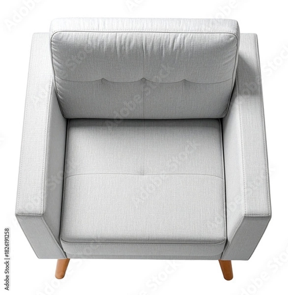 Fototapeta top view of grey single seat sofa with detail textures isolated on white