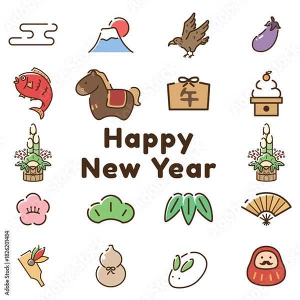 Obraz 正月シンプル　アイコンセット　午年　馬年