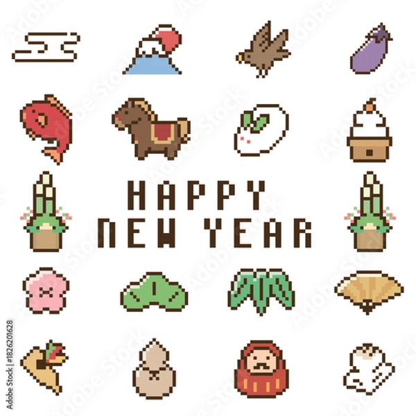 Obraz 正月シンプル　アイコンセット　午年　馬年