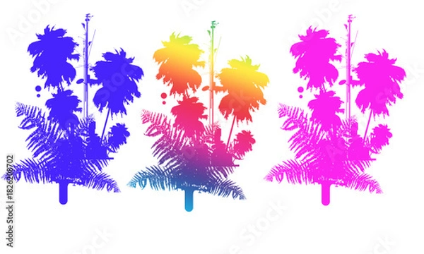 Obraz Set of colorful palm tree silhouettes vibrant vector illustration isolated on white background perfect for summer designs and tropical themes