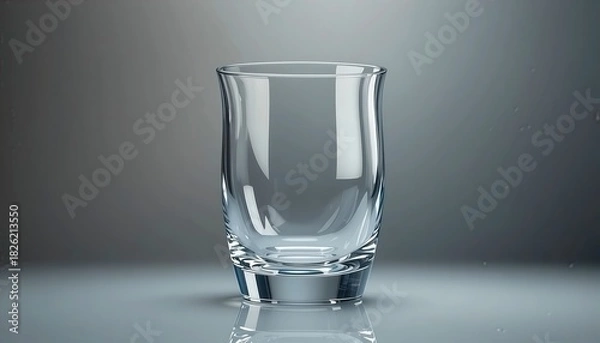 Obraz Empty clear glass tumbler on reflective grey background