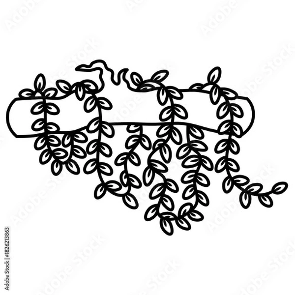 Fototapeta Minimalist tree line art with hanging branches. Botanical tattoo design, nature aesthetic wall art, logo, coloring page, printable home decor illustration.